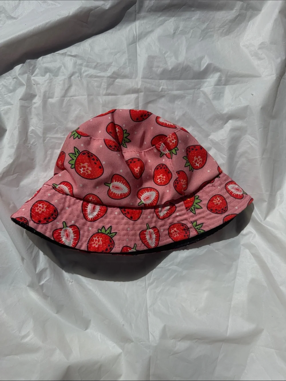 Pink Strawberry Print Bucket Hat
